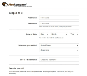 Photo of the AfroRomance registration process