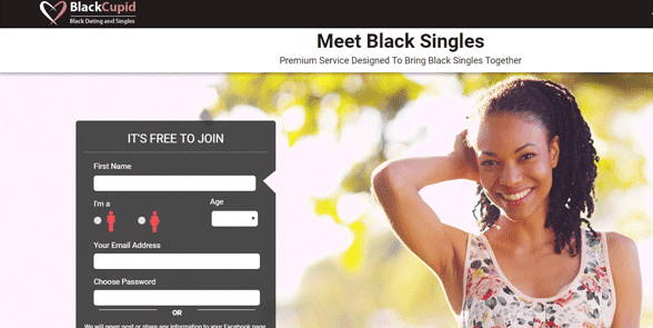 Screenshot of the BlackCupid homepage
