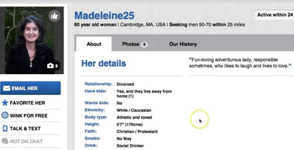 Screenshot of Madeleine25's dating profile