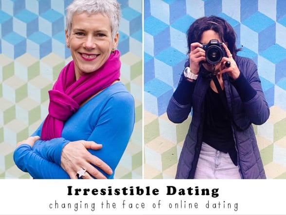 Photos of Rebecca Perkins and Saskia Nelson and the Irresistible Dating logo Photos of Rebecca Perkins and Saskia Nelson and the Irresistible Dating logo