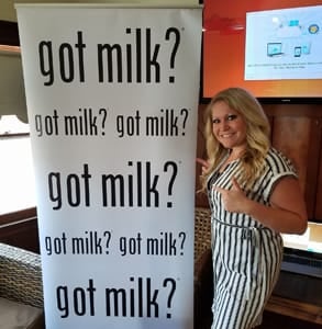 Photo of Jenn B. with a Got Milk? sign Photo of Jenn B. with a Got Milk? sign