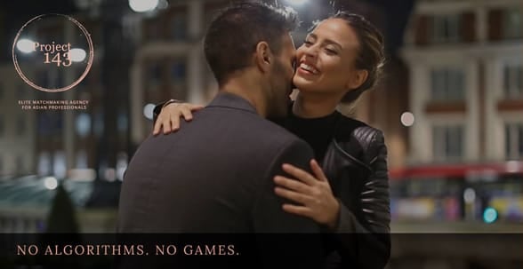Photo of a couple, the Project 143 logo, and the text No Algorithms. No Games