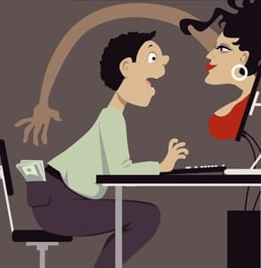Cartoon of an online dating scam artist Cartoon of an online dating scam artist
