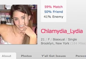 Screenshot of Chlamydia_Lydia's OkCupid profile Screenshot of Chlamydia_Lydia's OkCupid profile