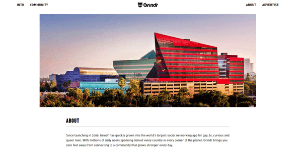 Screenshot of the Grindr homepage