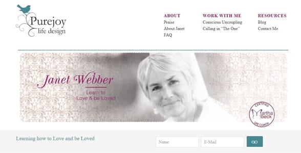 Screenshot of Janet Webber's website Screenshot of Janet Webber's website