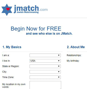 Screenshot of JMatch's signup page