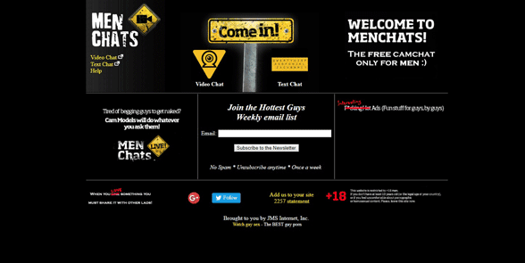 Screenshot of the MenChats homepage