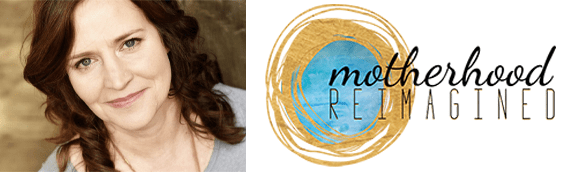 Sarah Kowalski's headshot and the Motherhood Reimagined logo
