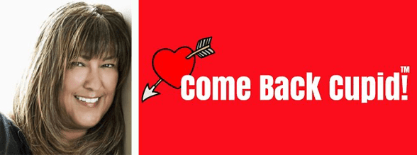 Judi Bonilla's headshot and the Come Back Cupid logo