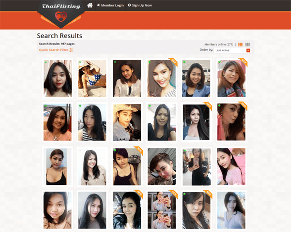 Screenshot of the ThaiFlirting search page