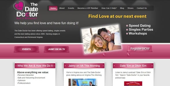 Screenshot of The Date Doctor's homepage