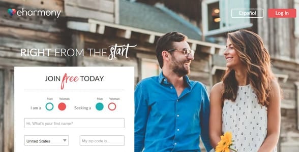 Screenshot of eHarmony's homepage