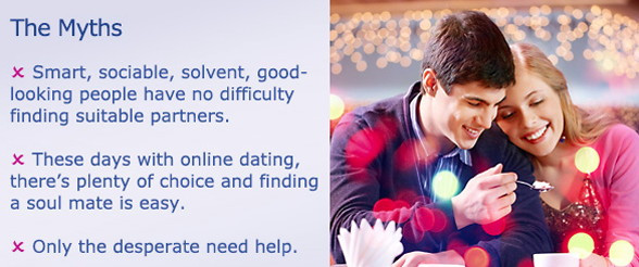 List of dating myths and a photo of a couple sharing food