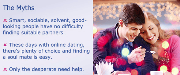 List of dating myths and a photo of a couple sharing food List of dating myths and a photo of a couple sharing food