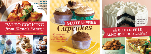 Photo collage of Elana's three cookbooks