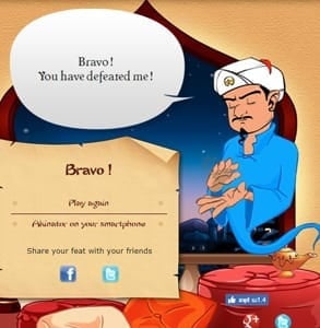 Screenshot of Akinator's defeated page