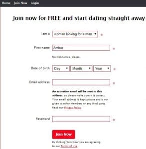 Screenshot of Aussie Affair's signup process