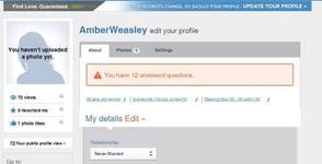 Screenshot from Match.com's edit profile page