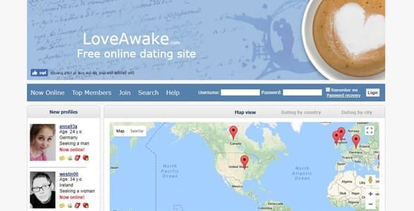 Screenshot of LoveAwake's homepage