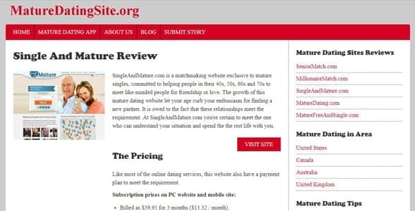 Screenshot of a MatureDatingSite.org review