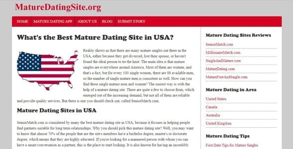 Screenshot of MatureDatingSite.org's USA review page