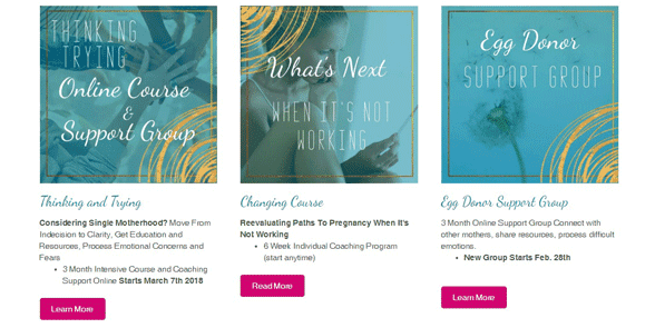 Screenshot of various resources for single moms