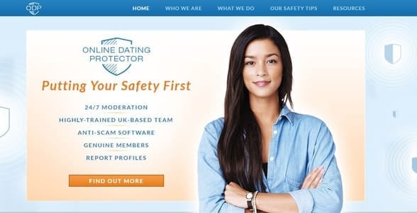 Screenshot of Online Dating Protector's homepage