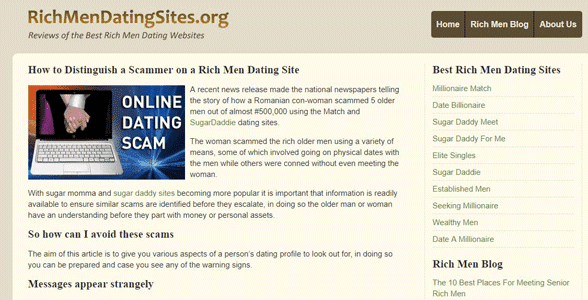 Screenshot of a RichMenDatingSites.org's blog post