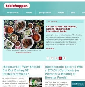 Screenshot of Tablehopper's homepage
