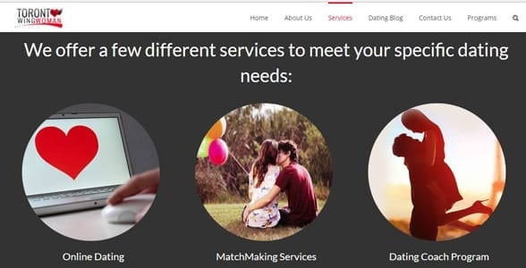 Screenshot of Toronto Wingwoman's services page Screenshot of Toronto Wingwoman's services page