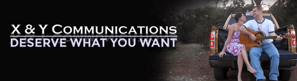 Photo of the X & Y Communications logo and a photo of Scot and Emily McKay