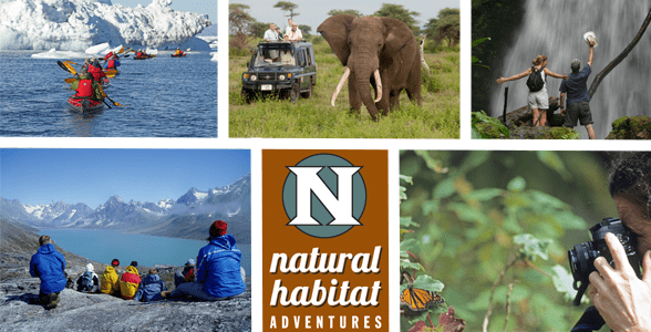 Collage of photos of outdoor adventures and the Natural Habitat Adventures logo