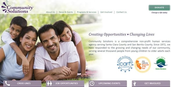Screenshot of Community Solution's website