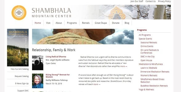 Screenshot of the Shambhala Mountain Center's programs page