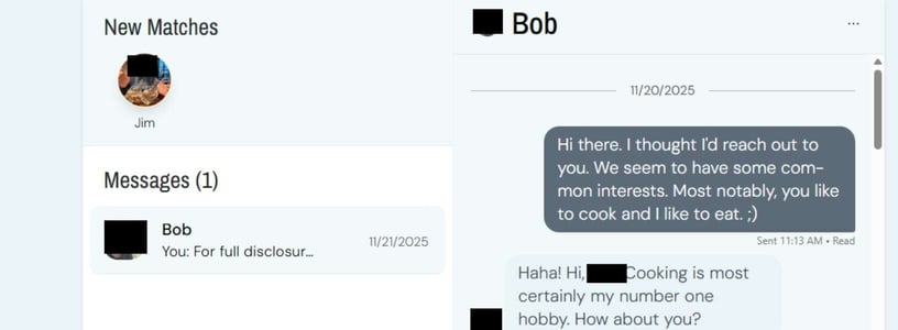 Screenshot of messages to a SilverSingles member named Bob Screenshot of messages to a SilverSingles member named Bob