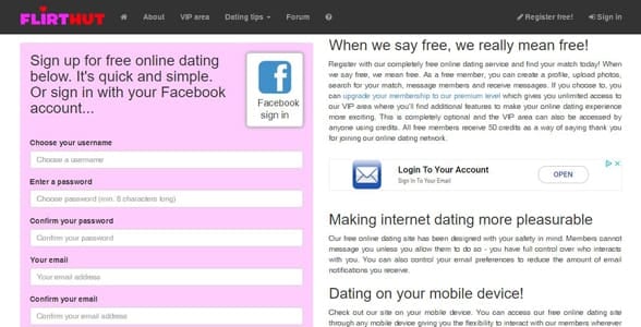 Screenshot of Flirthut's signup page