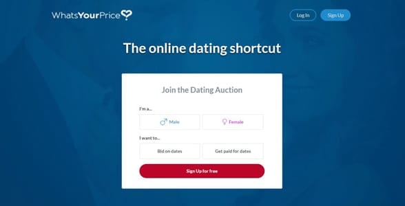 Screenshot of the What's Your Price sign-up page