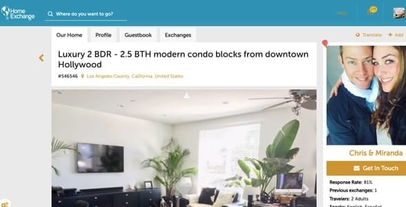Screenshot of HomeExchange's website