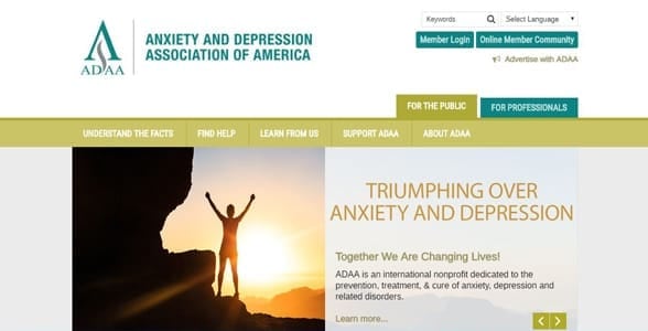 Screenshot of ADAA's homepage