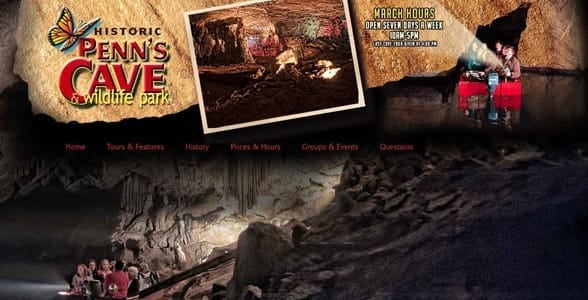 Screenshot of Penn's Cave's website