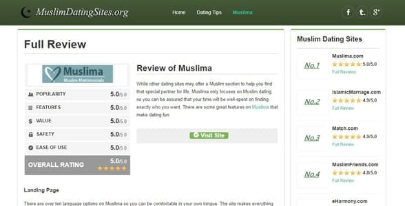 Screenshot of a review on MuslimDatingSites.org