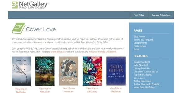 Screenshot of NetGalley's homepage