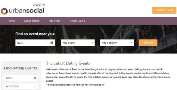 Screenshot of UrbanSocial's events page
