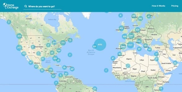 Screenshot of available beach listings on HomeExchange