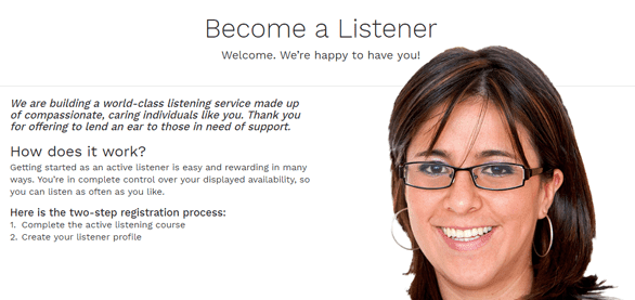 Screenshot of 7 Cups active listening sign up