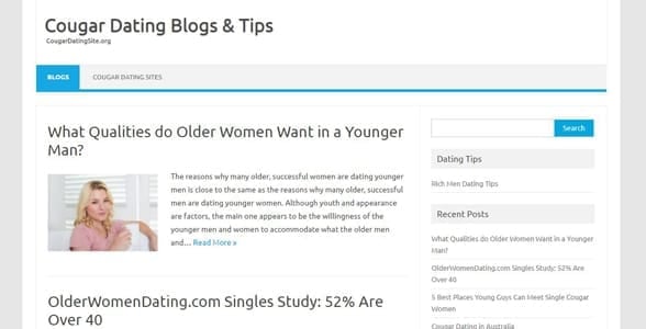 Screenshot of the CougarDatingSite.org blog
