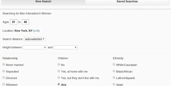 Screenshot of the Zoosk Search page
