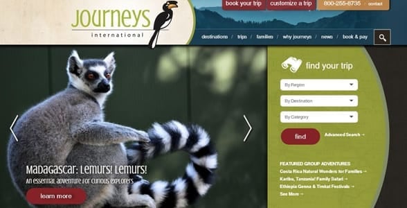 Screenshot of Journeys International's website
