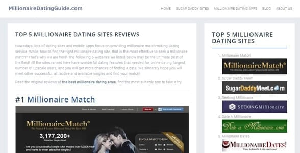 Screenshot of MillionaireDatingGuide.com's homepage